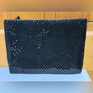 Black metal mesh evening bag with long over shoulder chain handle
